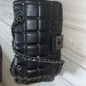 Black Aldo Medium Bag with Dark Silver Metal Accents